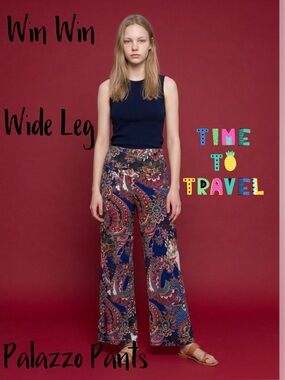 Win Win Paisley Wide Leg Palazzo Pants- Size: L-XL